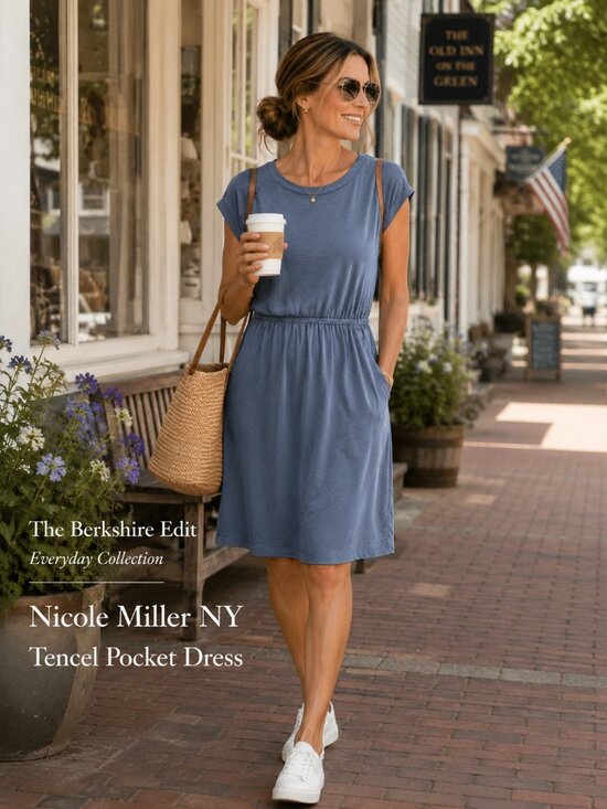Nicole Miller Dresses & Skirts - Nicole Miller NY Blue Tencel Pocket Dress Elastic Waist Cap Sleeve XS